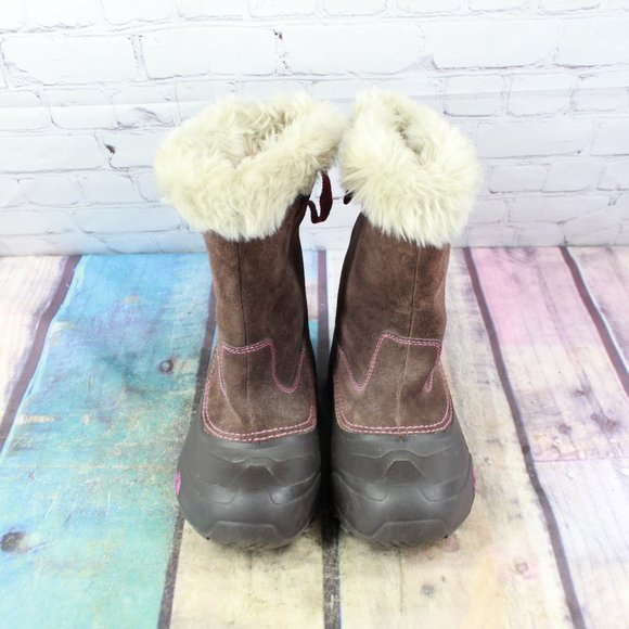 The North Face Girls Heat Seeker Brown Leather Faux Fur Winter Snow Boots Size 4 - Picture 5 of 9
